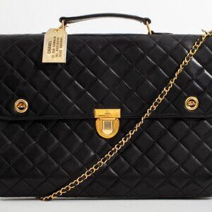 Chanel Quilted Lambskin Double Turn Lock Briefcase